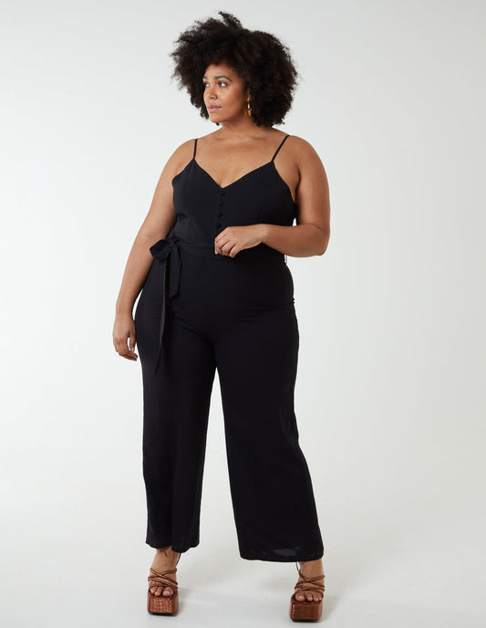 Curve Button Front Strappy Jumpsuit