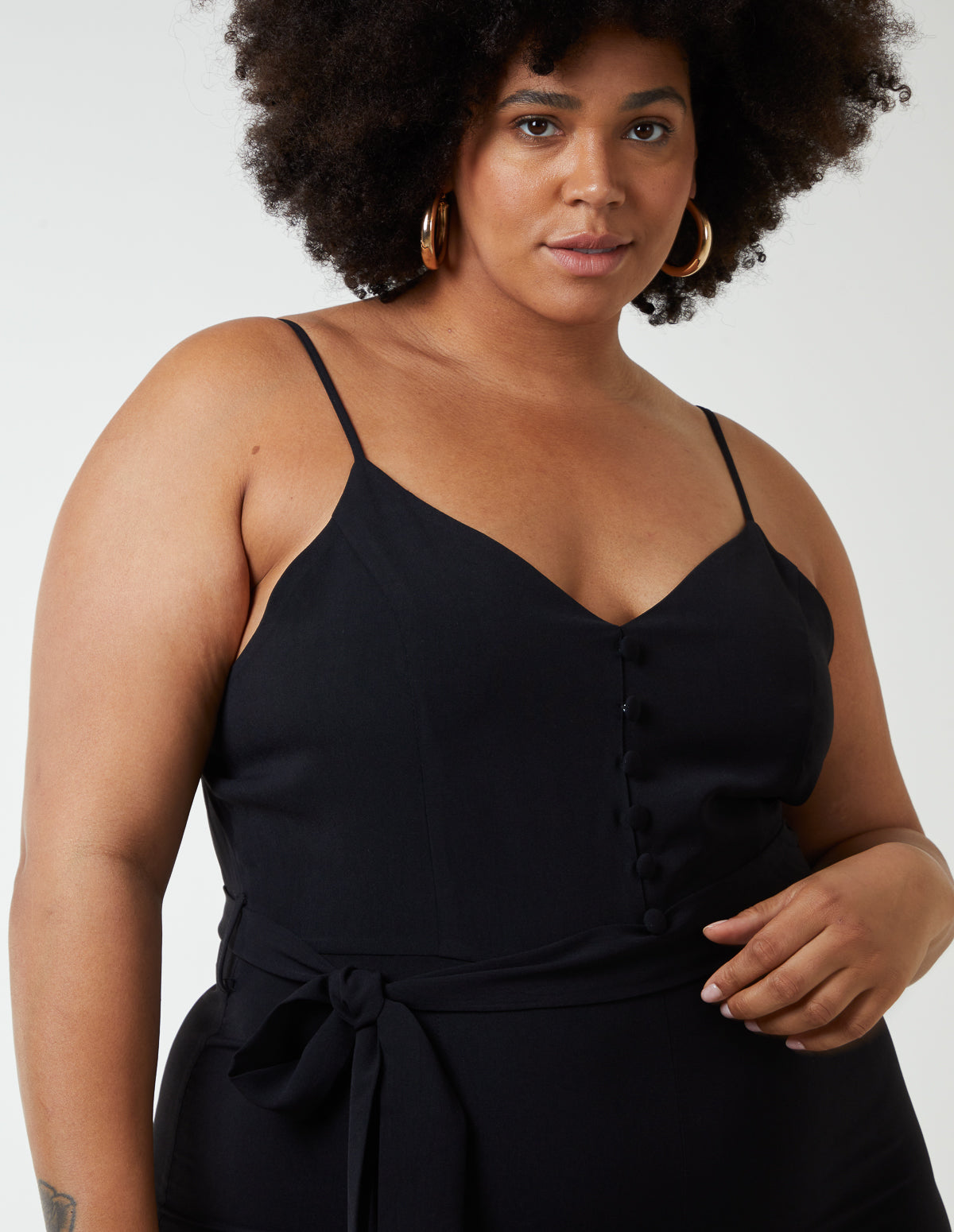 Curve Button Front Strappy Jumpsuit