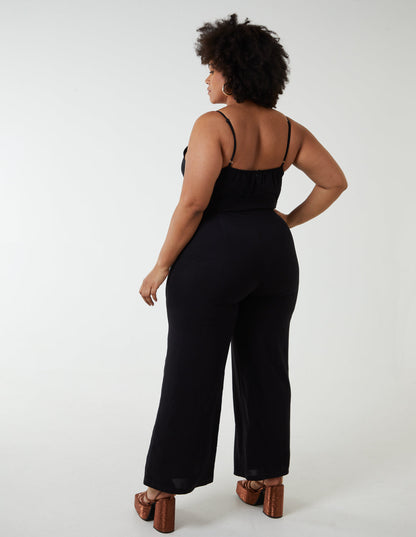 Curve Button Front Strappy Jumpsuit