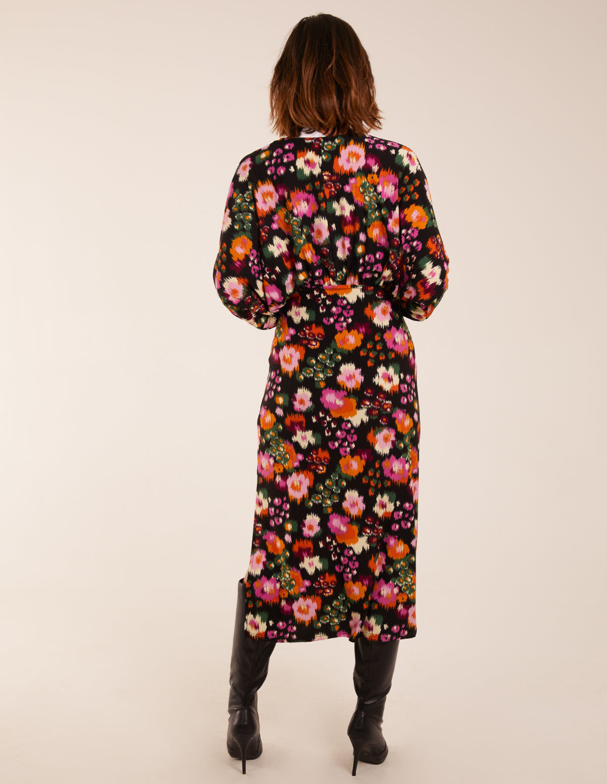Wrap Batwing Floral Midi Dress With Side Split