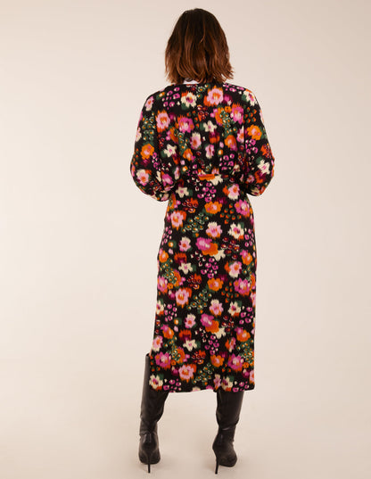 Wrap Batwing Floral Midi Dress With Side Split