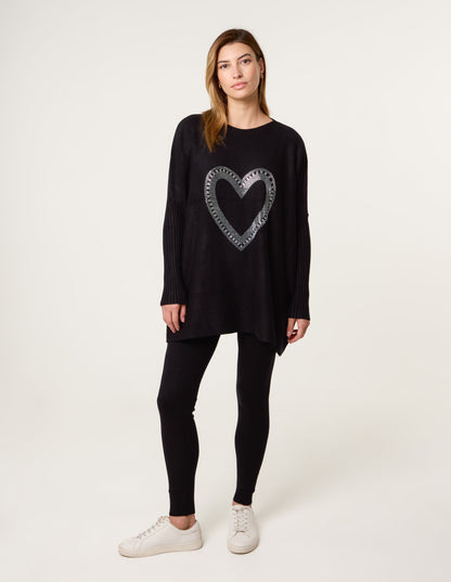 Heart Diamante Oversized Jumper