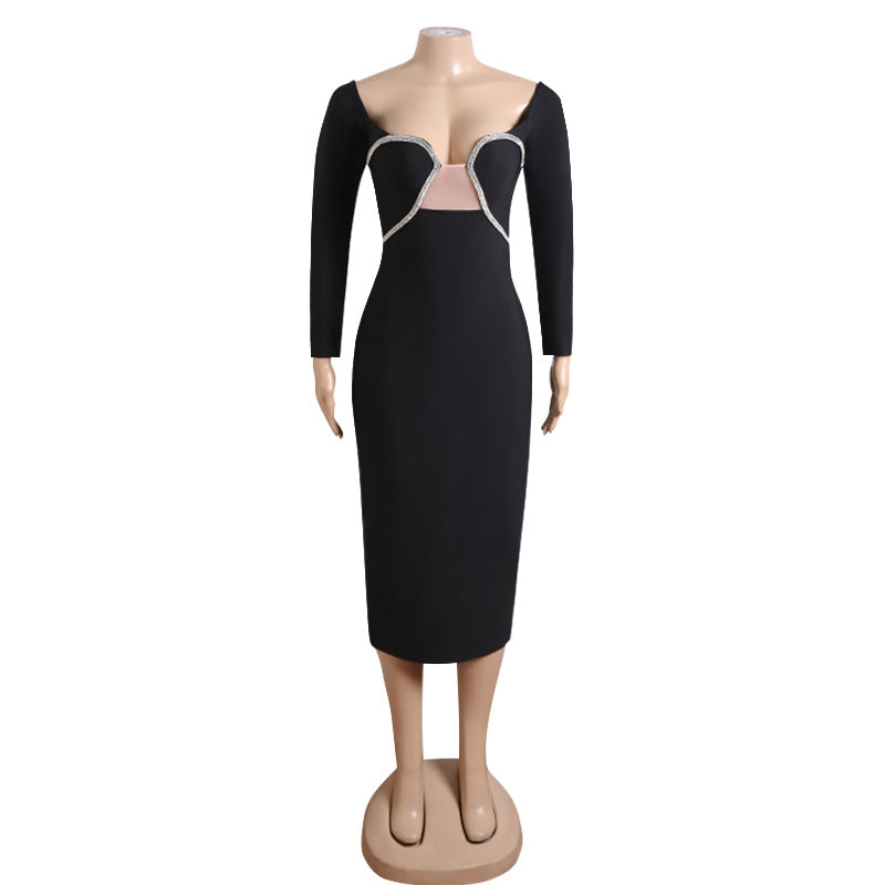 Black Elegant Long Sleeve Bodycon Dress