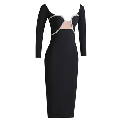 Black Elegant Long Sleeve Bodycon Dress