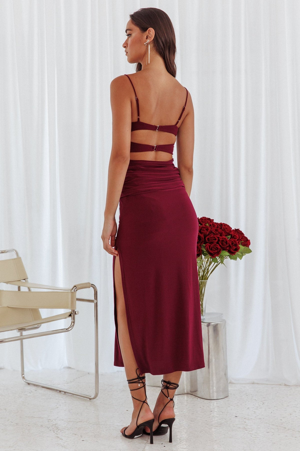 Love Life Twist Bodice Dress Burgundy