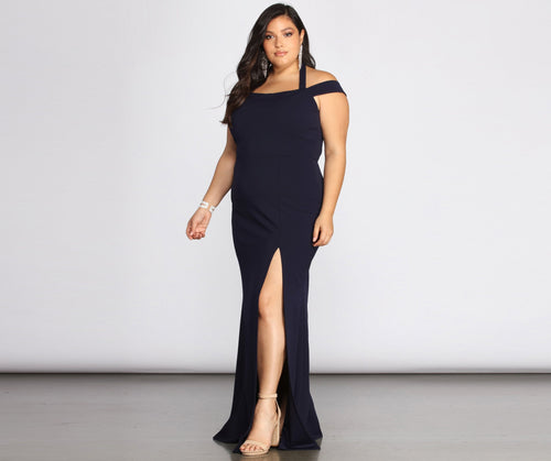 Plus Adelina Formal Halter Crepe Dress
