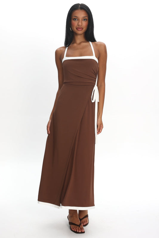 Belira Wrap Front Midi Dress Chocolate