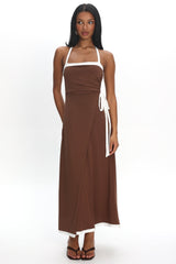 Belira Wrap Front Midi Dress Chocolate