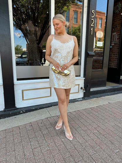 Reese Butter Yellow Sequin Lace Mini Dress