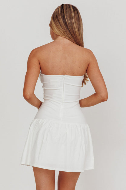 Cosmic Eyes Bow Strapless Mini Dress Off White