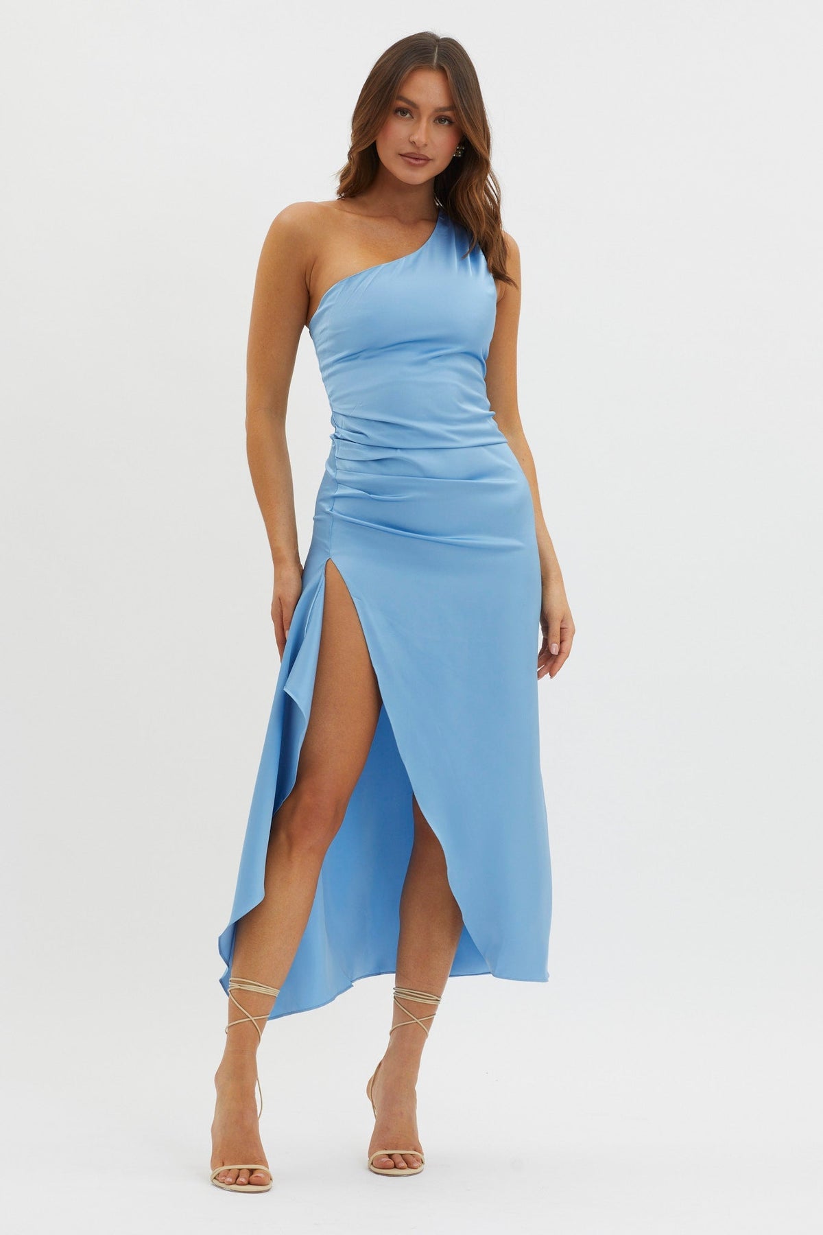 Salut One-Shoulder Midi Dress Slate Blue