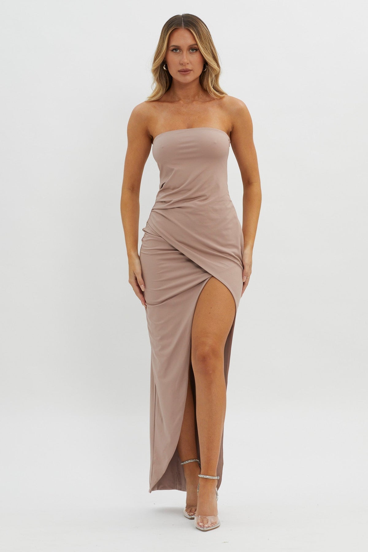 Evette Strapless Split Maxi Dress Tawny
