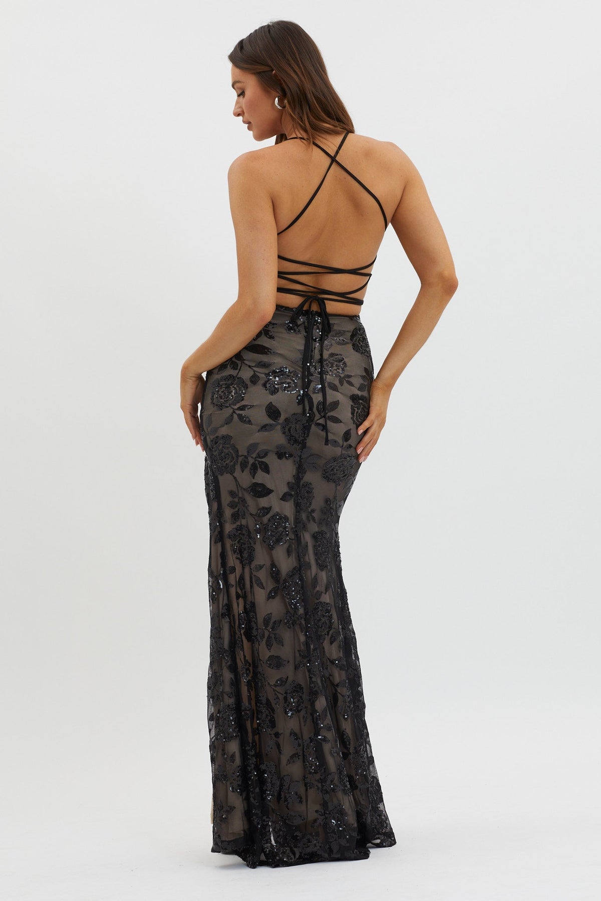 Sparks Fly Sequin Embellished Maxi Dress Black/Nude