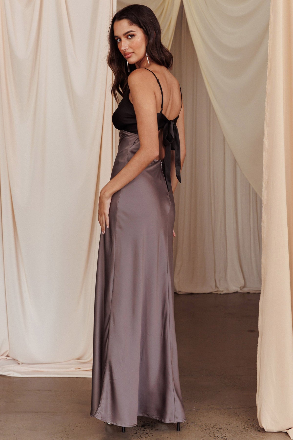 Bayleigh Low Bow Tie Back Dress Charcoal