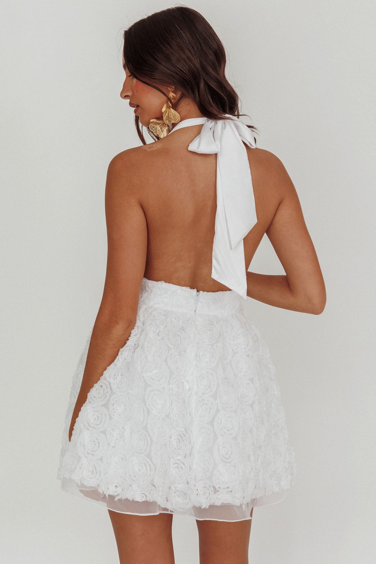 Lovelle Halter Neck Rosette Mini Dress White