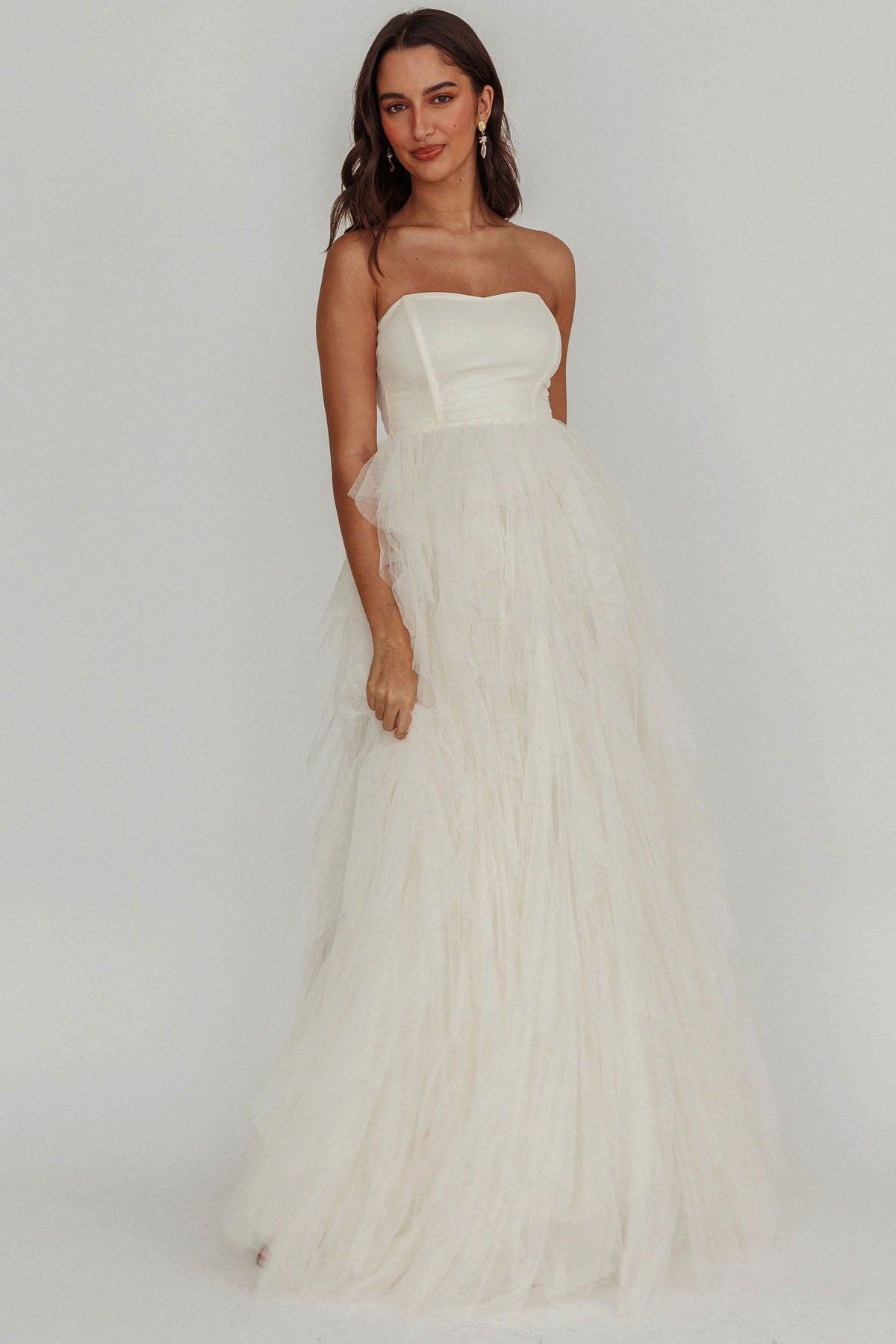 Rori Tulle Cascade Maxi Dress Ivory