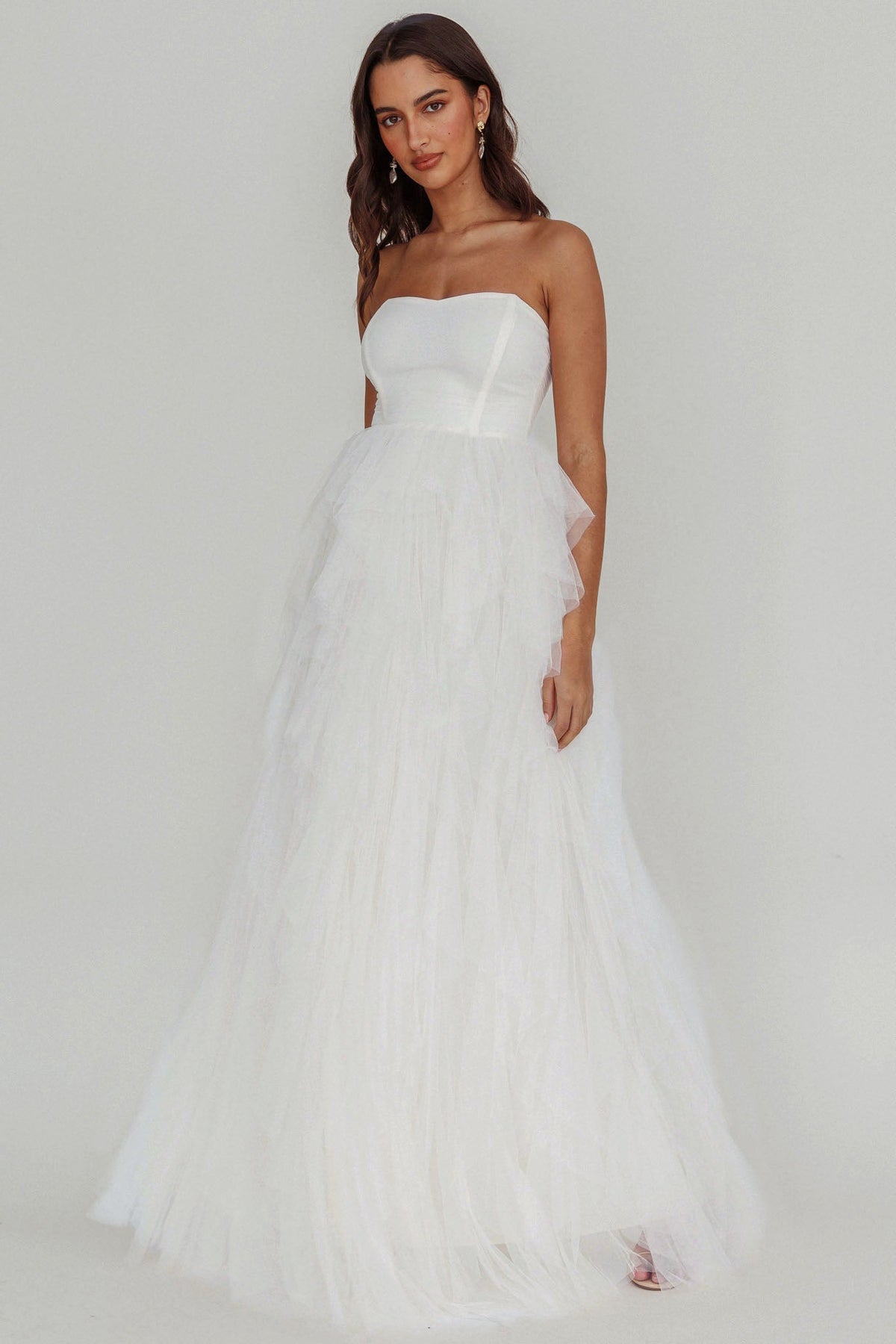 Rori Tulle Cascade Maxi Dress White