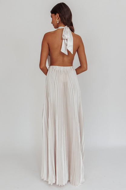 Monarch Pleated Satin Maxi Dress Champagne