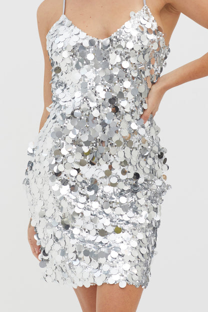 Moon Dust Sequin Mini Dress Silver