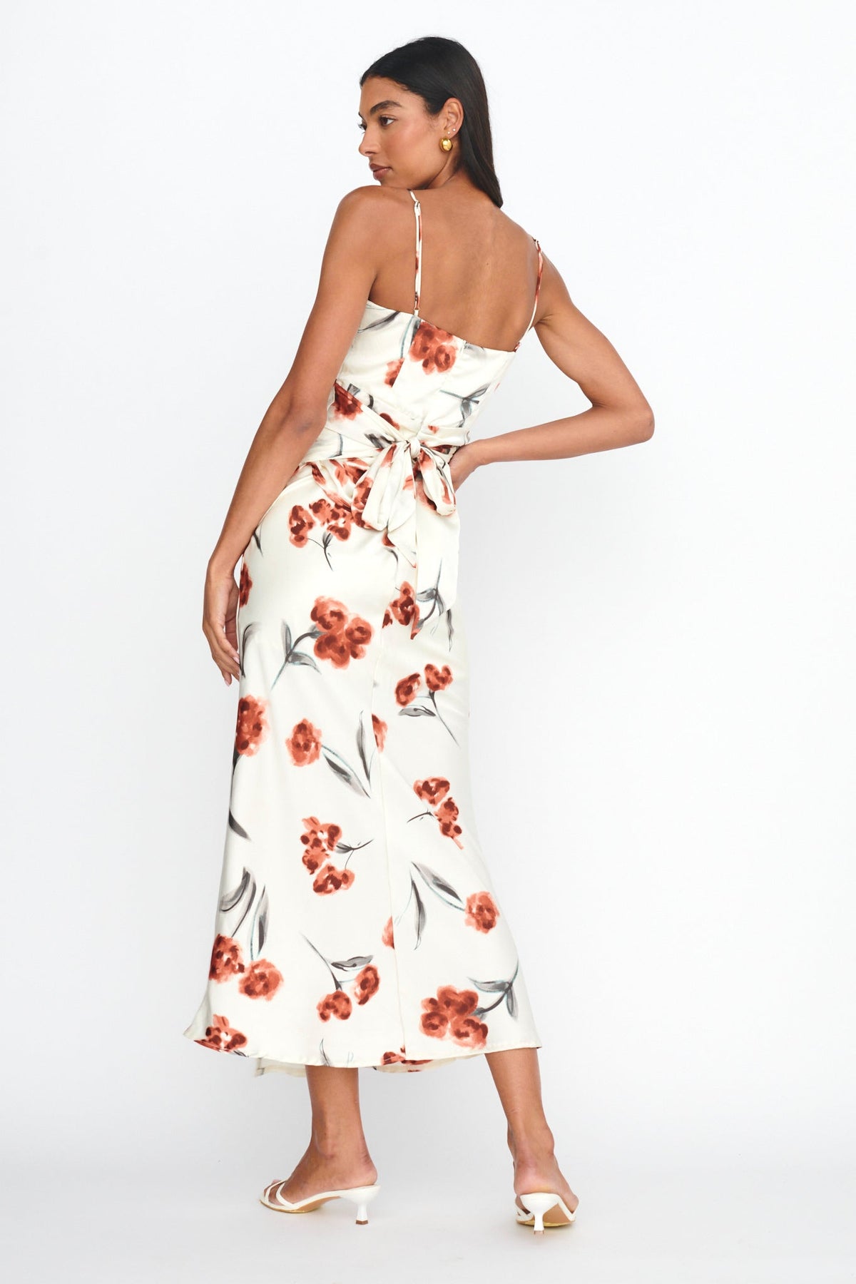 Corinna Tied Waist Split Dress Floral Poppy