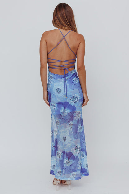 Osaka Sun Lace-Up Back Mesh Dress Blue