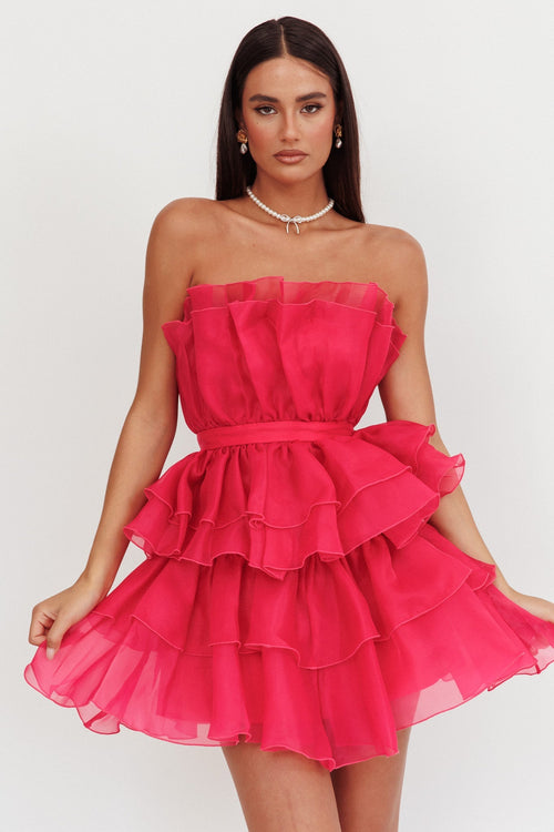 Bon Bon Tiered Chiffon Mini Dress Fuchsia