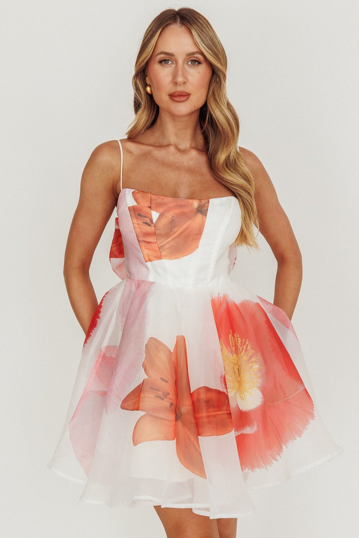 Athens Flared Bow Mini Dress Off White
