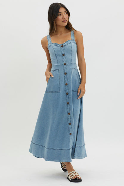 Laureen Pocket Maxi Dress Denim Blue
