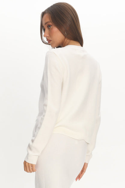 Autumn Breeze Curved Hem Knit Top Off White