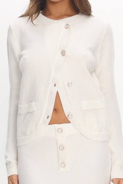 Autumn Breeze Curved Hem Knit Top Off White