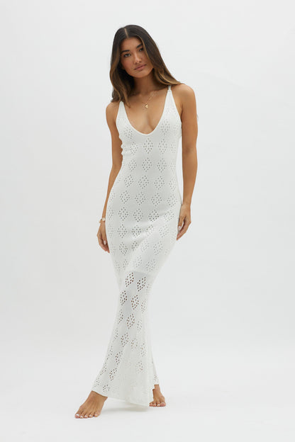 Raven Cami Strap Crochet Maxi Dress White
