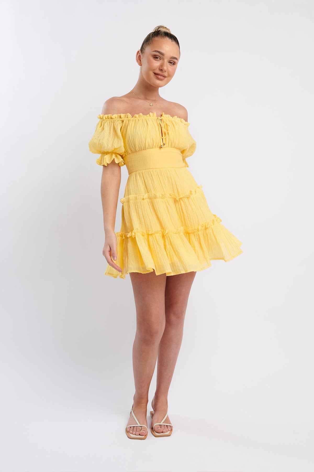 Everley Puff Sleeve Mini Dress Lemon