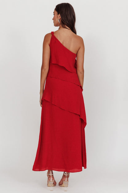 Delwyn One-Shoulder Maxi Dress Red