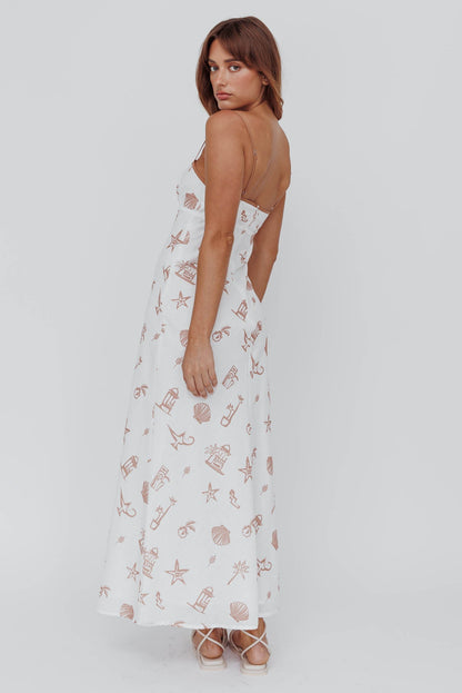 Roll With It Square Neckline Maxi Dress Beige