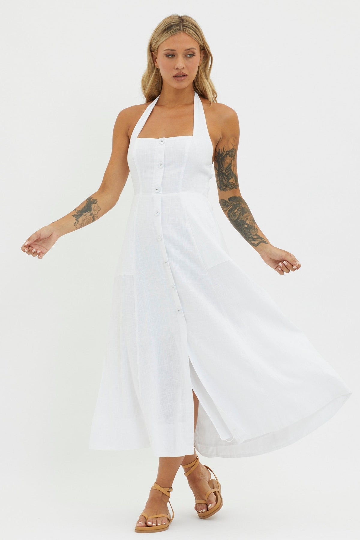 Marybeth Halterneck Midi Dress White