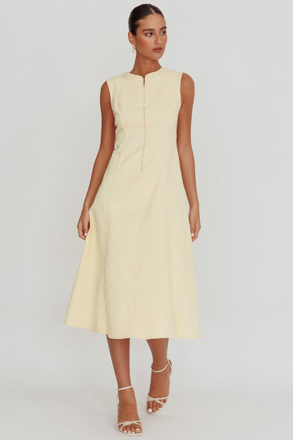 Passionate Flame Sleeveless A-line Midi Dress Beige
