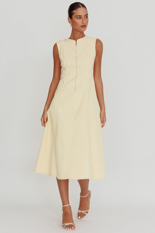 Passionate Flame Sleeveless A-line Midi Dress Beige