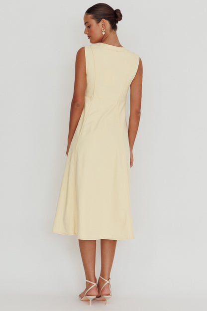 Passionate Flame Sleeveless A-line Midi Dress Beige