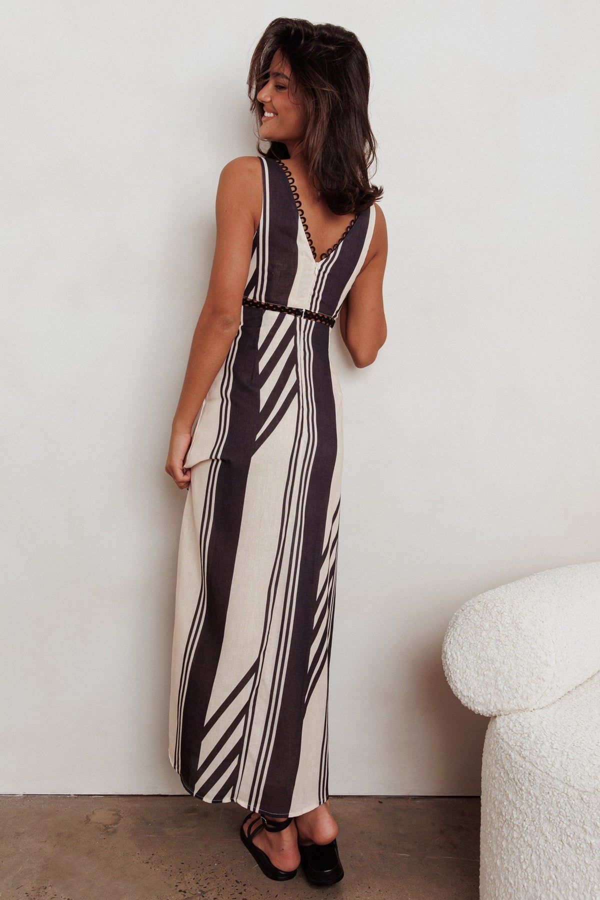 Cambria Sleeveless Striped Maxi Dress Black