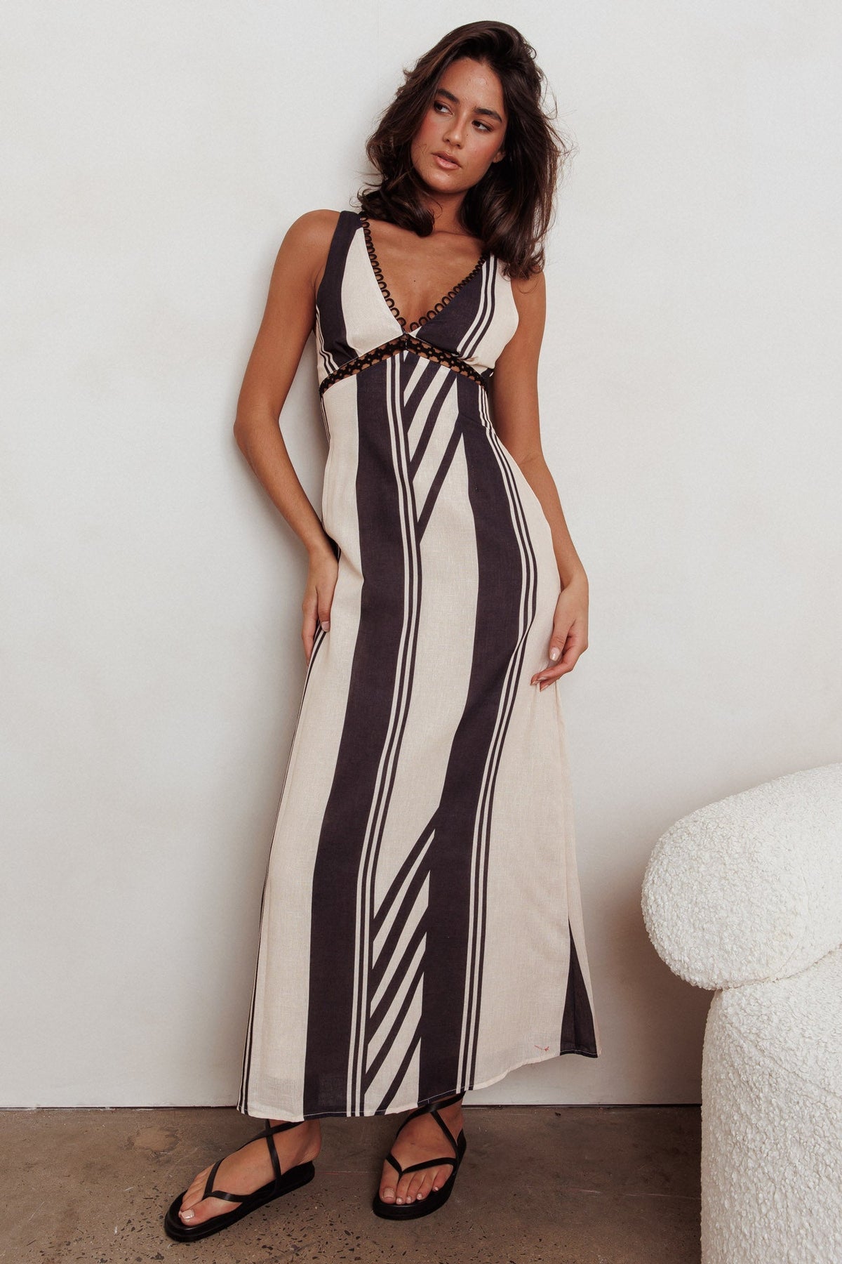 Cambria Sleeveless Striped Maxi Dress Black