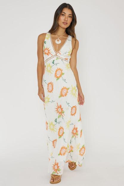 Cambria Crochet Trim Maxi Dress Flower Orange