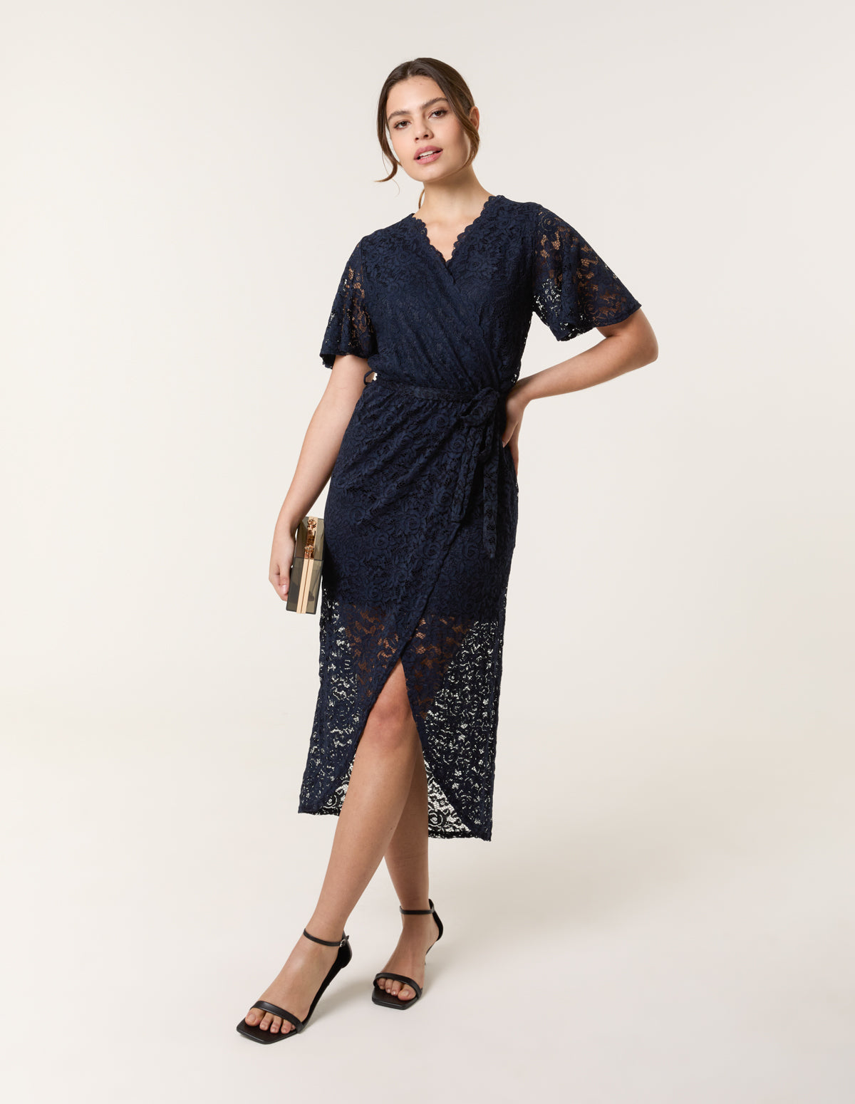 Lace Wrap Over Midi Dress