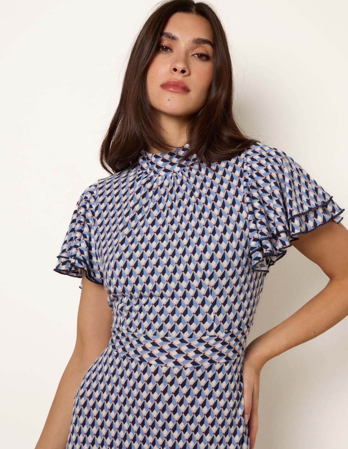 High Neck Angel Sleeve Mini Dress