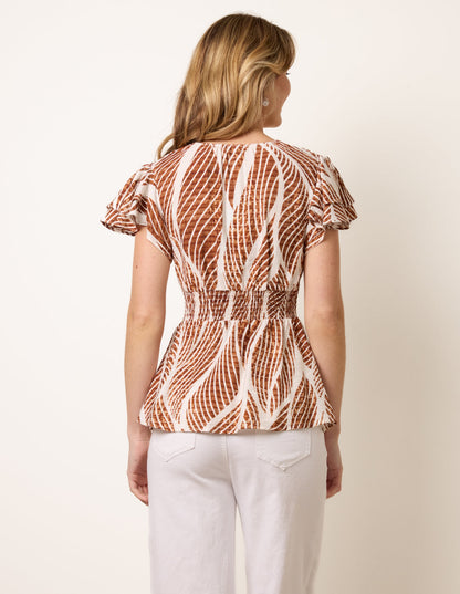 Printed Frill Peplum Top