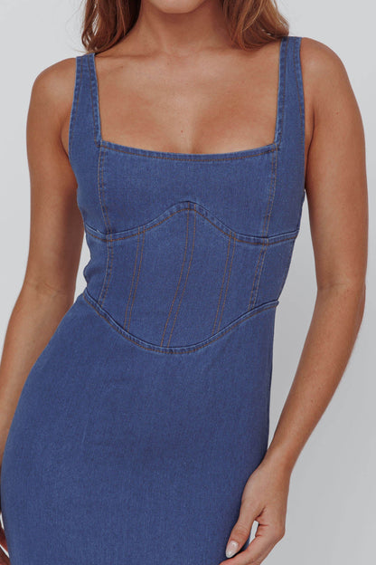 High Frequency Midi Dress Washed Denim