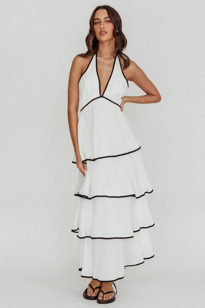 Catalina Tiered Ruffle Maxi Dress White/Black
