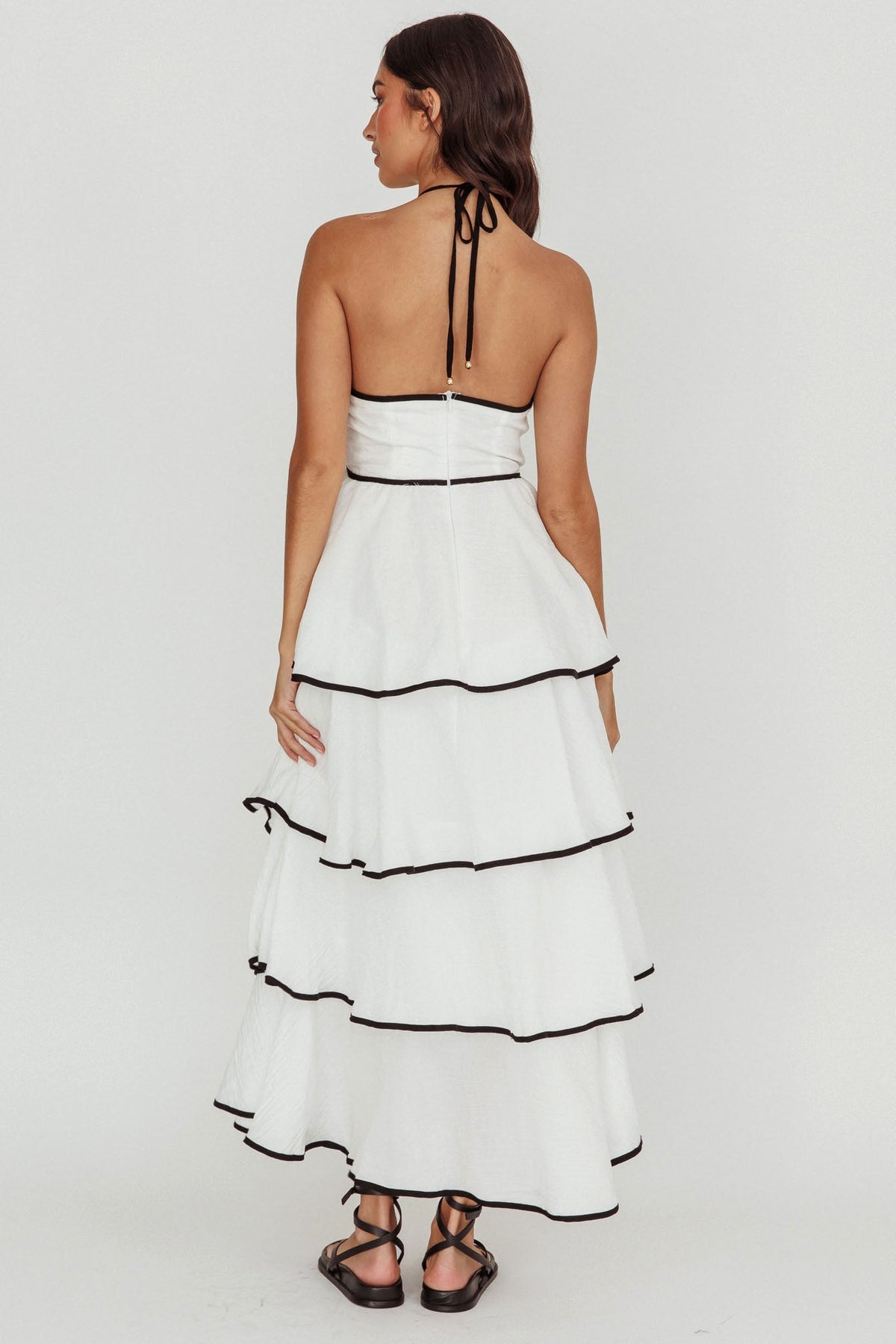 Catalina Tiered Ruffle Maxi Dress White/Black