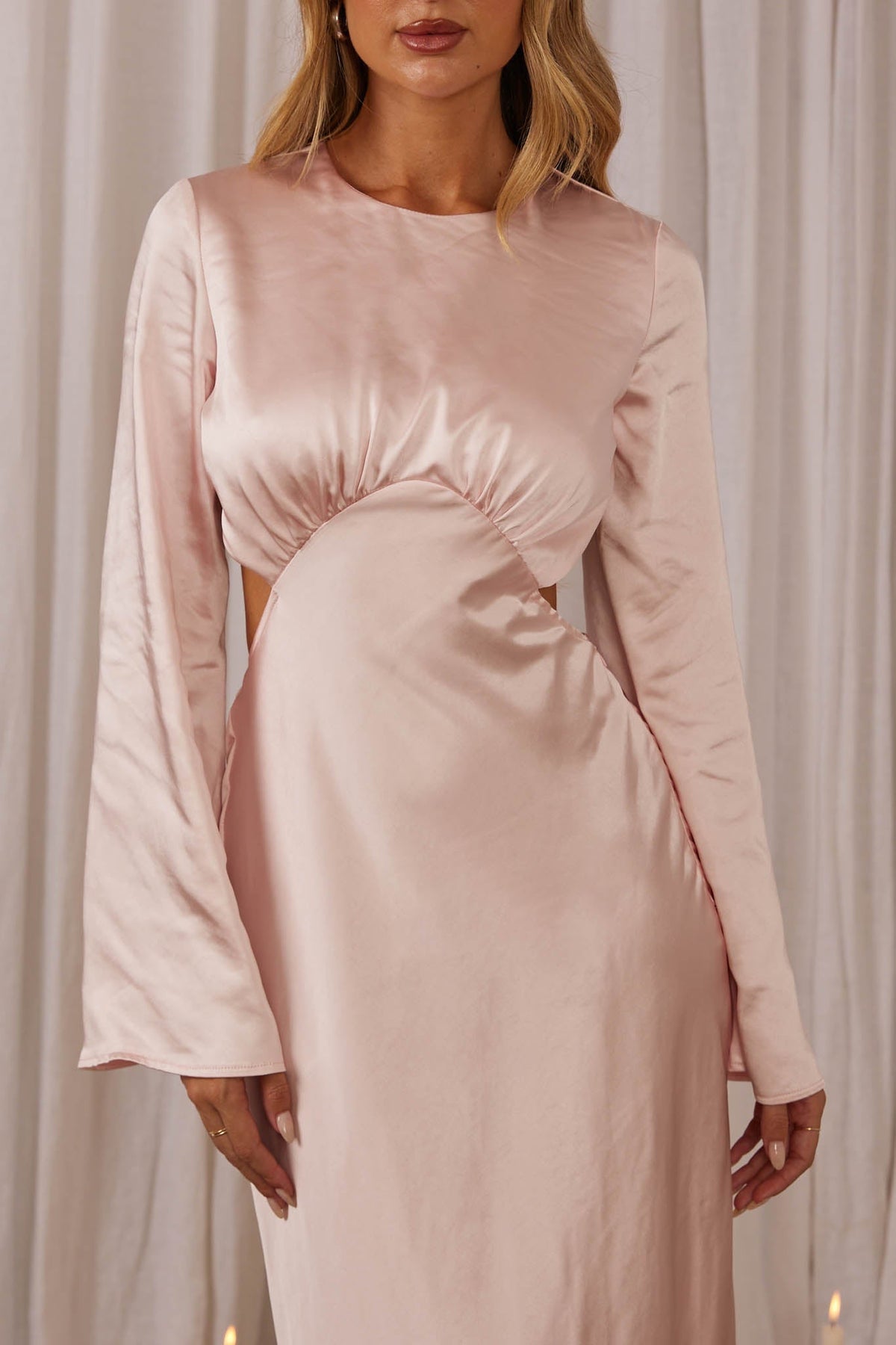 Doting Bell Sleeve Cut-Out Midi Dress Blush