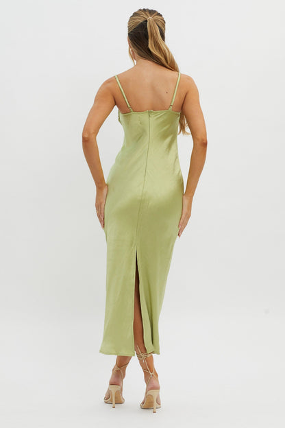 Fortune Lace Trim Bust Tie Midi Dress Lime