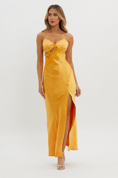 Roxana Applique Trim Split Maxi Dress Orange